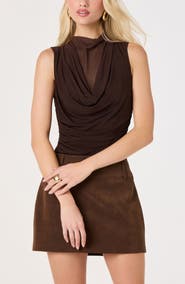 ASTR the Label Shaina Cowl Neck Mesh Inset Top