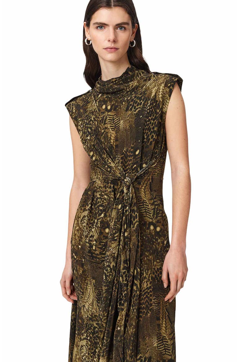 Persia Knotted Asymmetric Dress, Alternate, color, BLIXA KHAKI GREEN