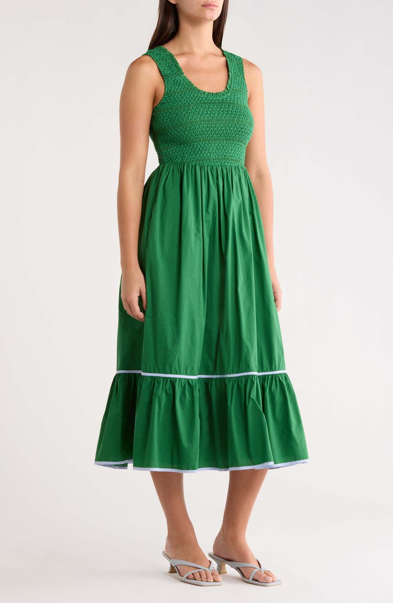 SUGARLIPS Jessy Smocked Midi Dress, Alternate, color, Emerald