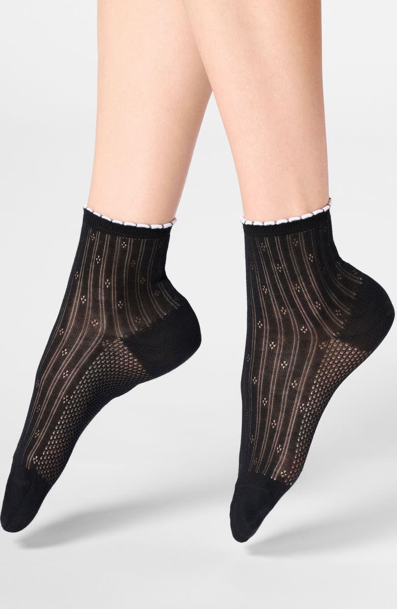 Oroblu Ajour Cotton Blend Pointelle Ankle Socks, Alternate, color, Black