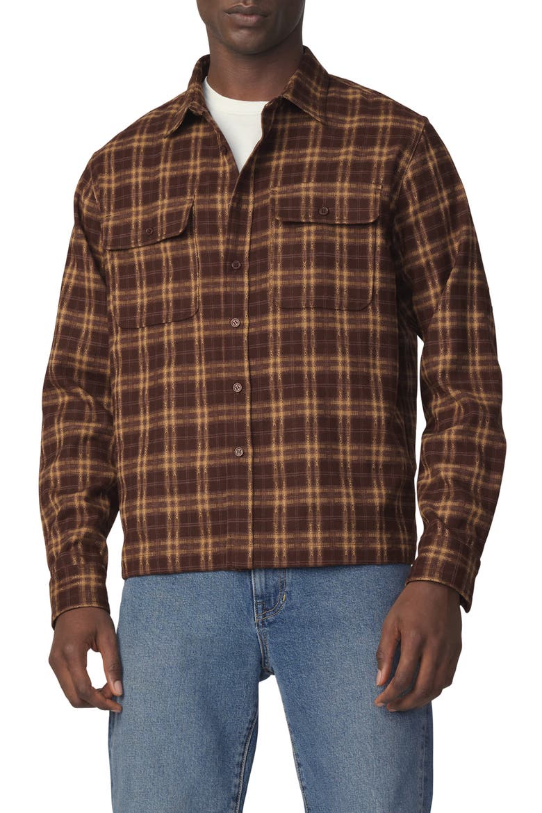 Plaid Double Flap Pocket Button-Up Shirt, Main, color, BROWN MULTI