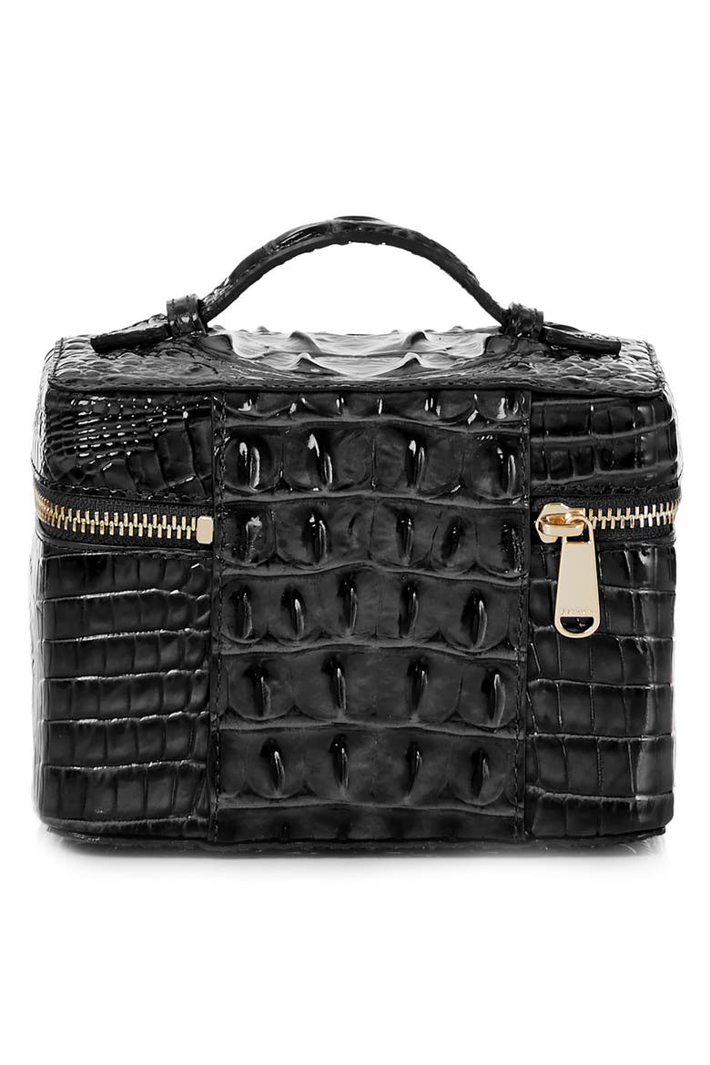 Small Charmaine Croc Embossed Leather Train Case, Alternate, color, BLACK