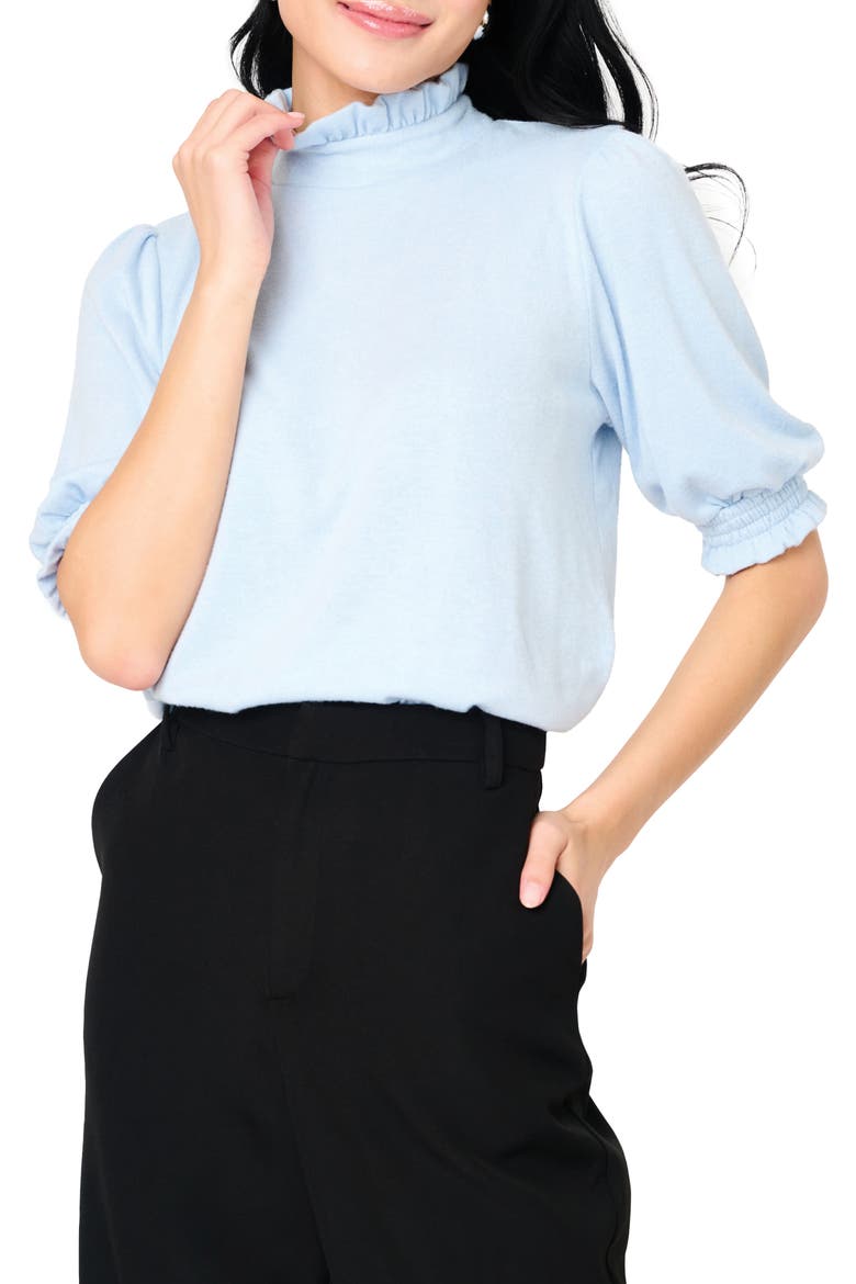 Ruffle Mock Neck Puff Sleeve Sweater, Main, color, CASHMERE BLUE