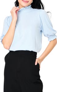 GIBSONLOOK Ruffle Mock Neck Puff Sleeve Sweater