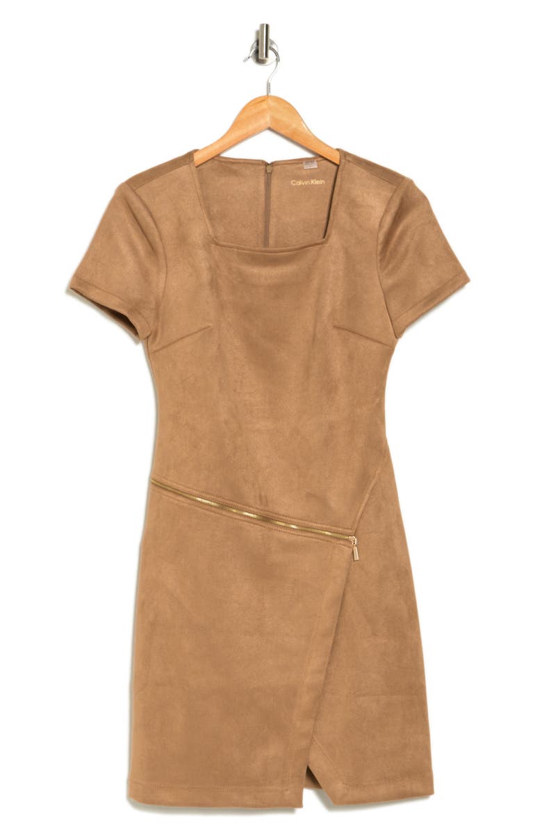 Calvin Klein Faux Suede Short Sleeve Sheath Dress, Alternate, color,