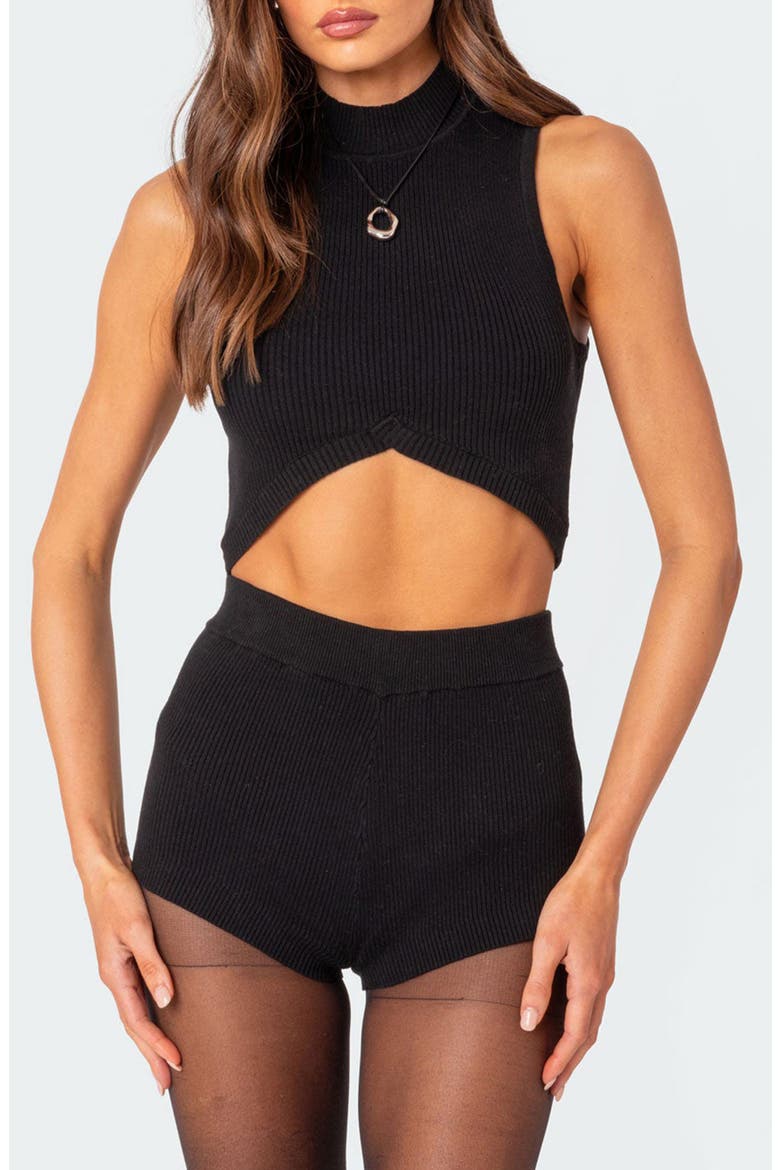 Marcus Mock Neck Rib Crop Sweater, Main, color, BLACK