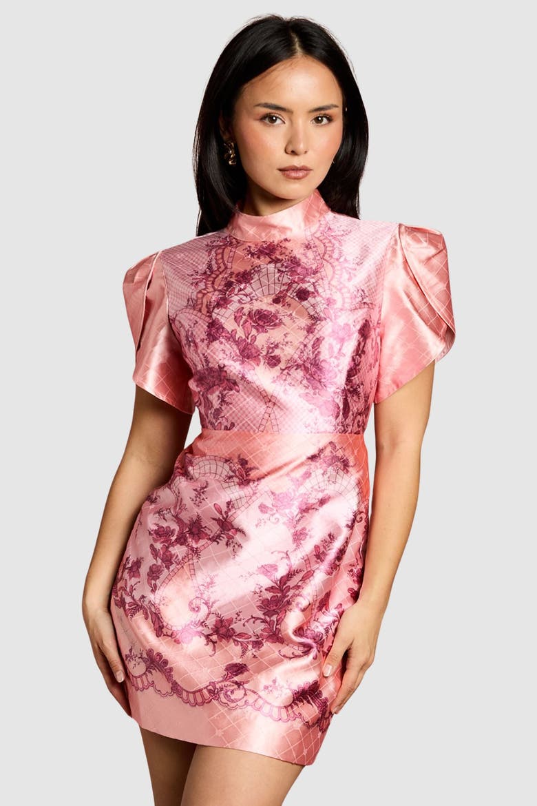 Petite Floral Tulip Sleeve Mini Dress, Main, color, Pink