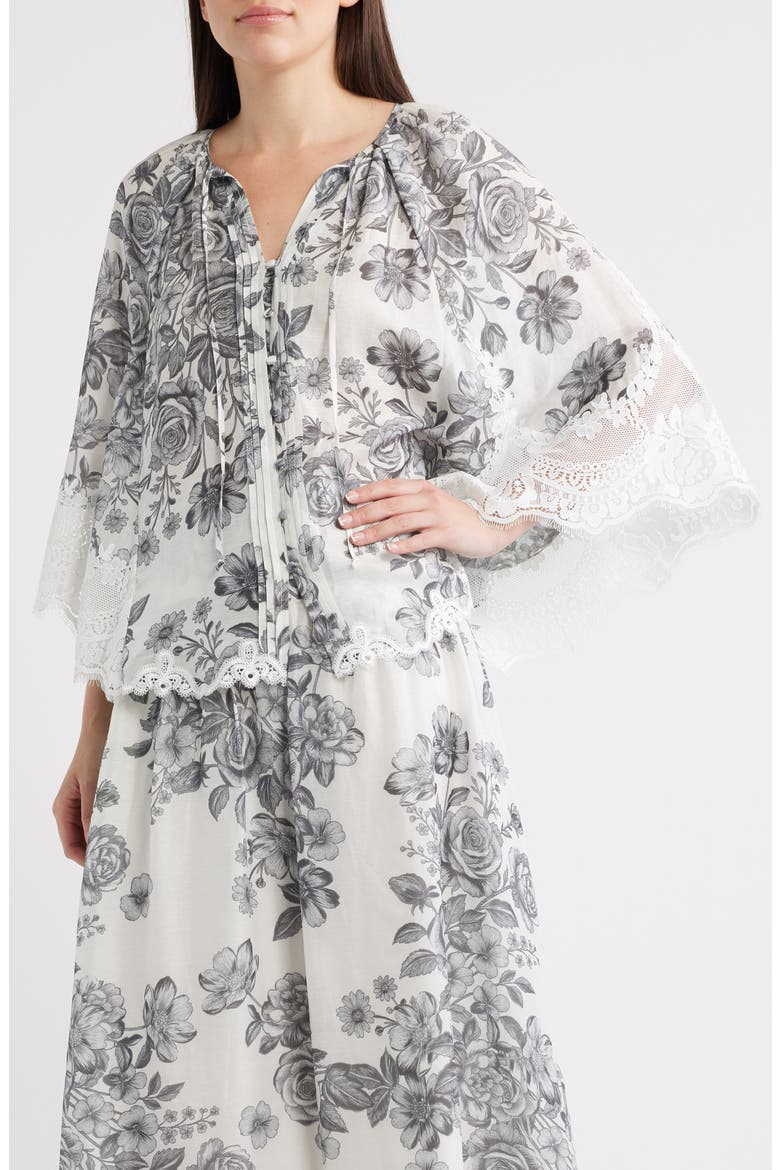 Paloma Floral Lace Trim Top, Main, color, IVORY MULTI