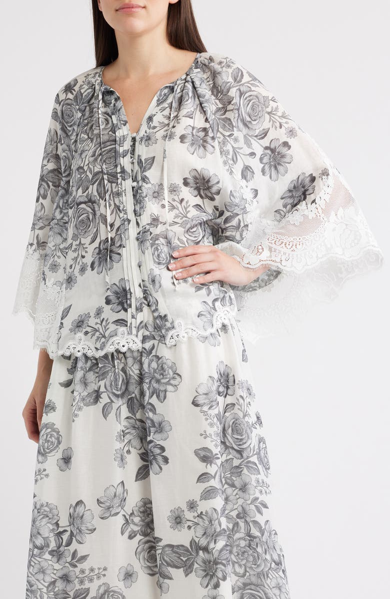KOBI HALPERIN Paloma Floral Lace Trim Top, Main, color, Ivory Multi