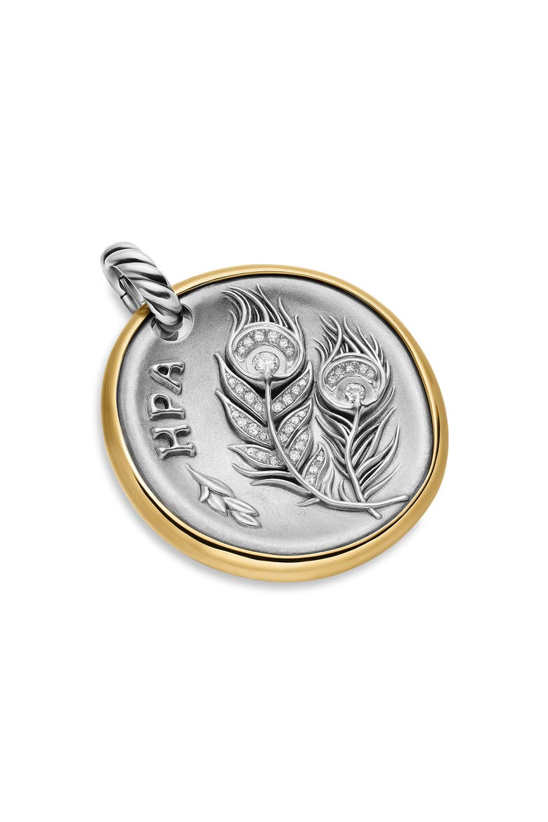 Medallion Amulet Sterling Silver with 14K Yellow Gold and Diamonds, 29.5mm, Main, color, SILVER PAVE HERA