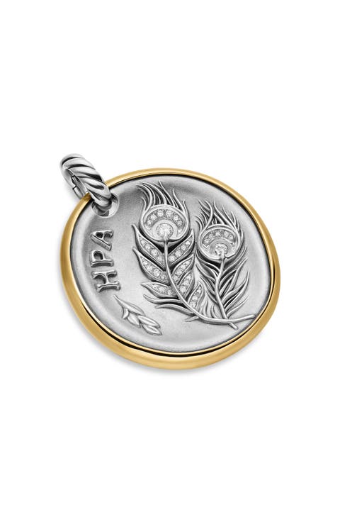 Medallion Amulet Sterling Silver with 14K Yellow Gold and Diamonds, 29.5mm