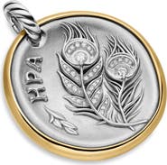 David Yurman Medallion Amulet Sterling Silver with 14K Yellow Gold and Diamonds, 29.5mm