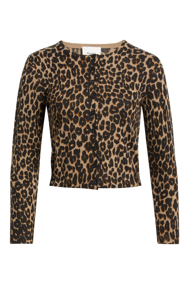 Bernadette Leopard Print Merino Wool Cardigan, Alternate, color, LEOPARD