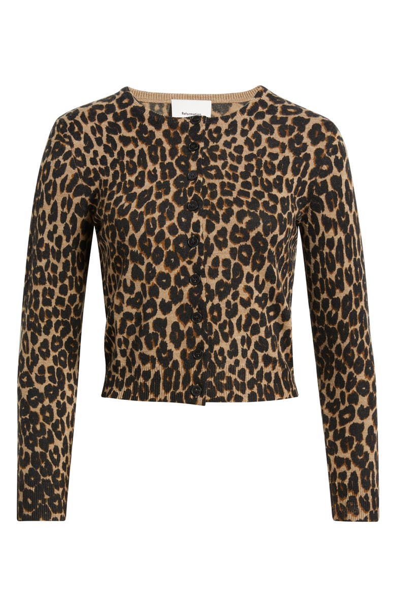 Reformation Bernadette Leopard Print Merino Wool Cardigan, Alternate, color, Leopard