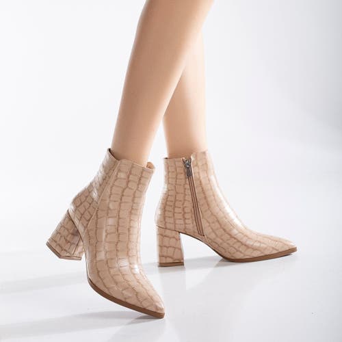 Forever & Always Shoes Lilith Croco Ankle Boots In Cream Croco