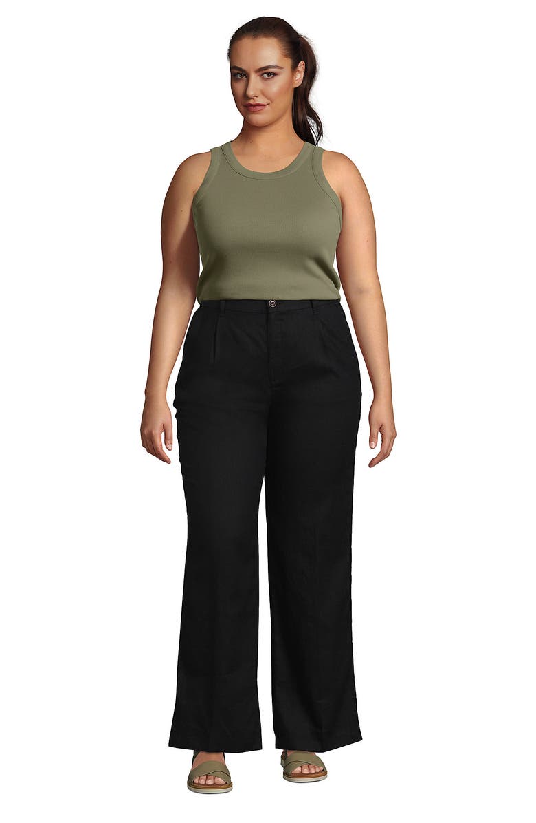 Lands' End High Rise Wide Leg Linen Pleated Pants, Alternate, color, Black