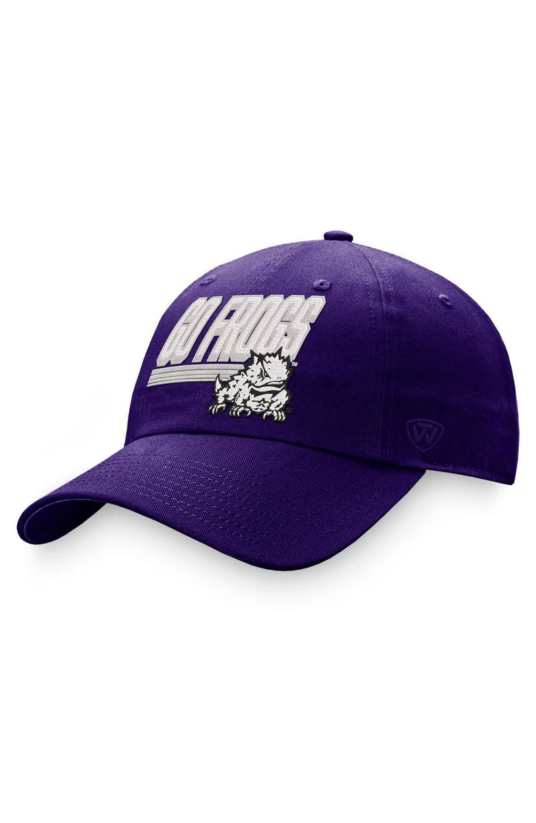 TOP OF THE WORLD Men's Top of the World Purple TCU Horned Frogs Slice Adjustable Hat, Main, color, 