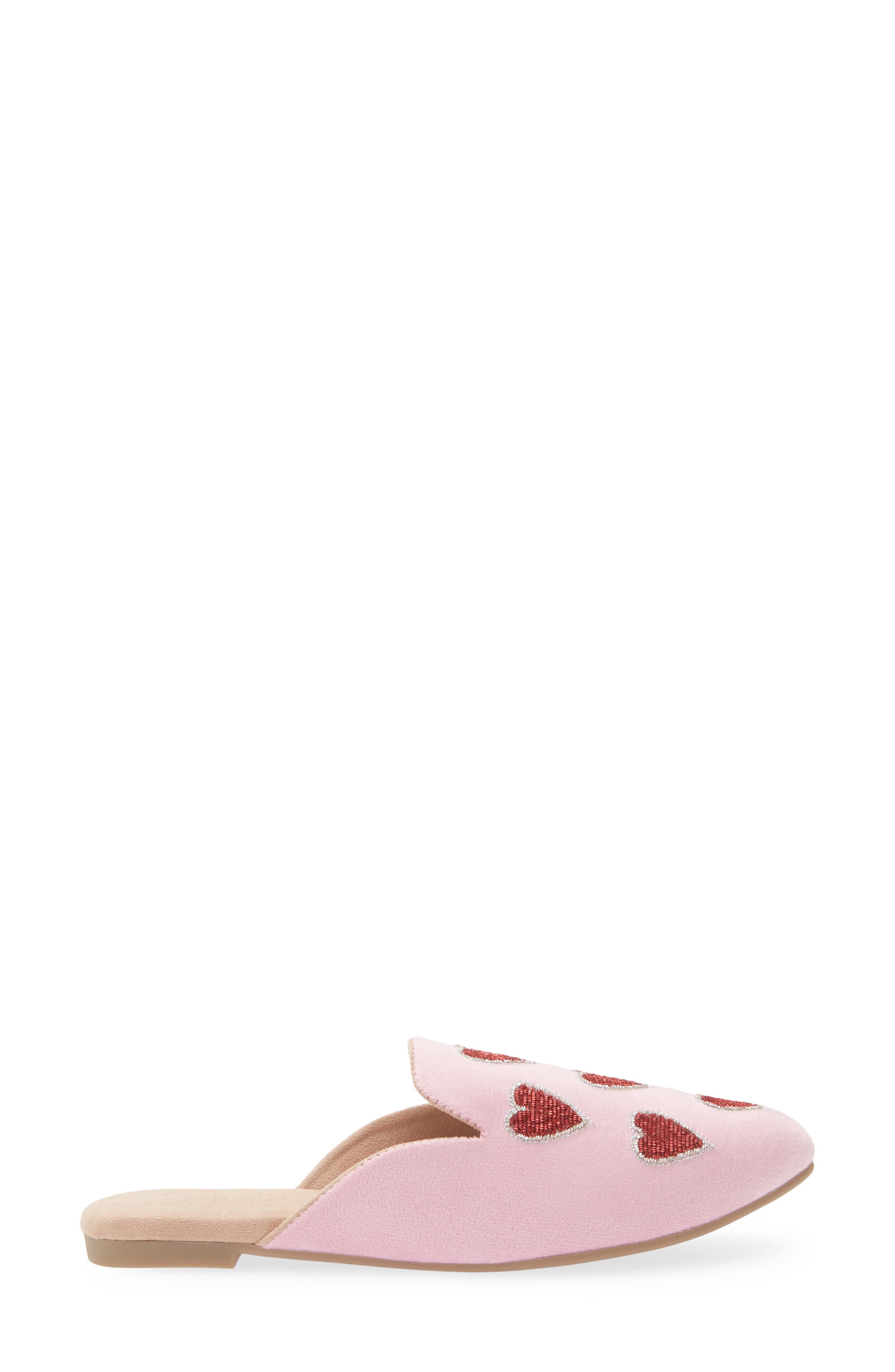 Heart Velvet Flat Mule, Alternate, color, PINK