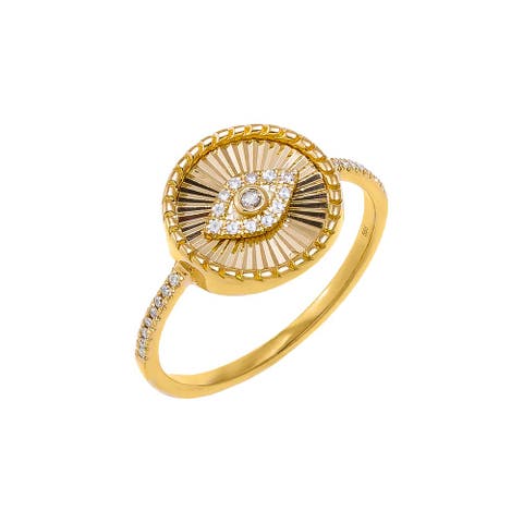 Diamond Pave Evil Eye Disc Ring 14K