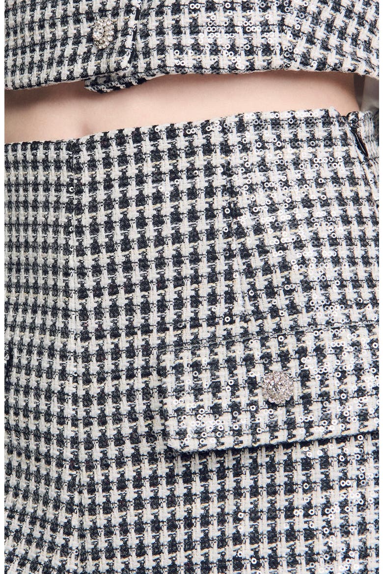 Sequin houndstooth tweed shorts, Alternate, color, Black / white