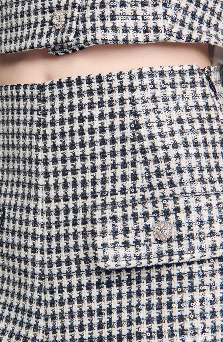 SANDRO Sequin houndstooth tweed shorts, Alternate, color, Black / White
