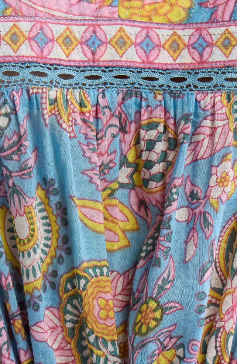 ALICIA BELL Kate Tiered Cotton & Silk Cover-Up Minidress, Alternate, color, Blue Yellow Print