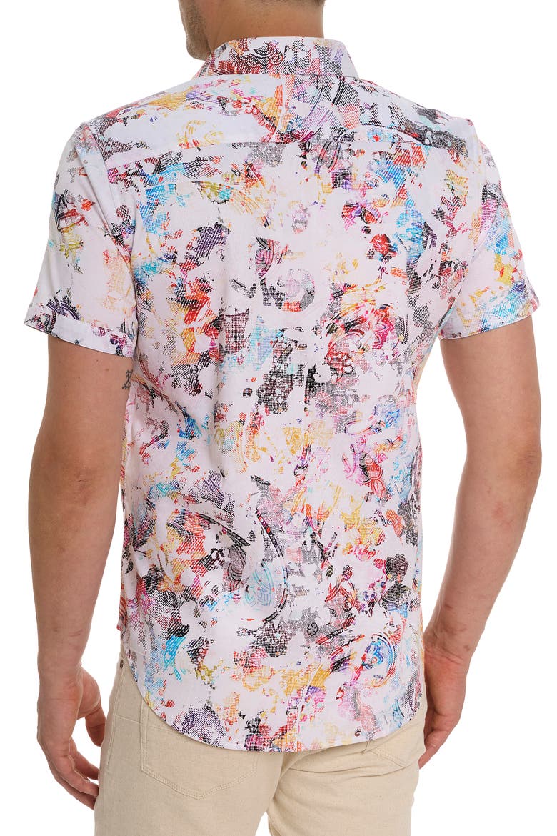 Splash of Color Short Sleeve Stretch Button-Up Shirt, Alternate, color, WHITE MULTI