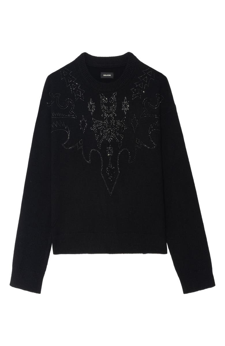Zadig & Voltaire Markuz Crystal Embellished Cashmere Sweater, Alternate, color, Black