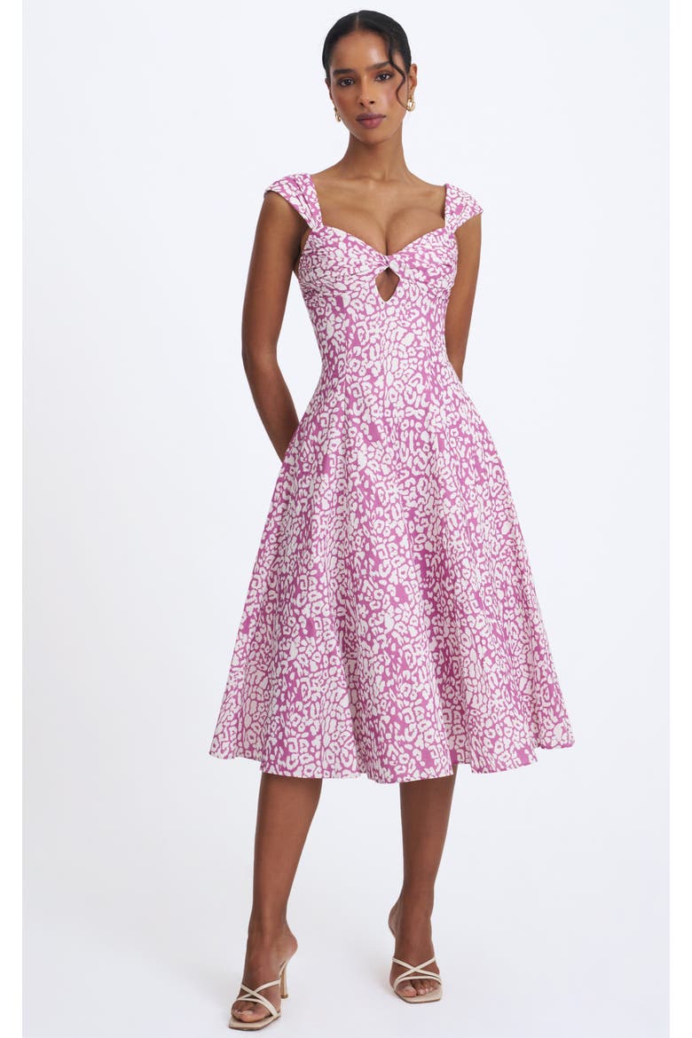 Wynonna Cheetah Linen Keyhole Midi Dress, Main, color, Mauve