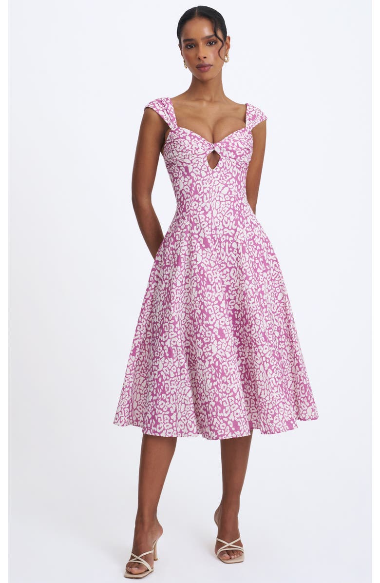 Miss Circle Wynonna Cheetah Linen Keyhole Midi Dress, Main, color, Mauve
