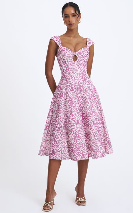 Wynonna Cheetah Linen Keyhole Midi Dress