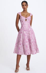 Miss Circle Wynonna Cheetah Linen Keyhole Midi Dress