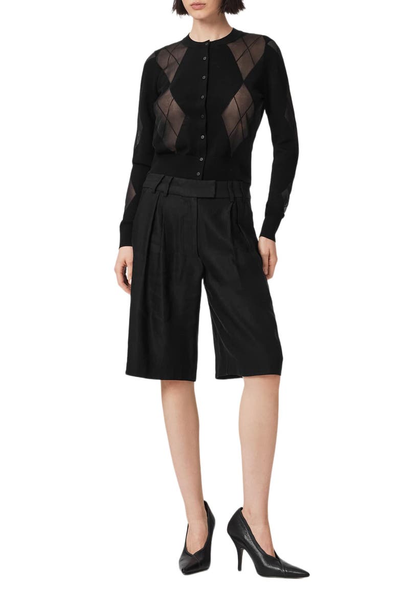 Bern Argyle Merino Wool Cardigan, Alternate, color, BLACK