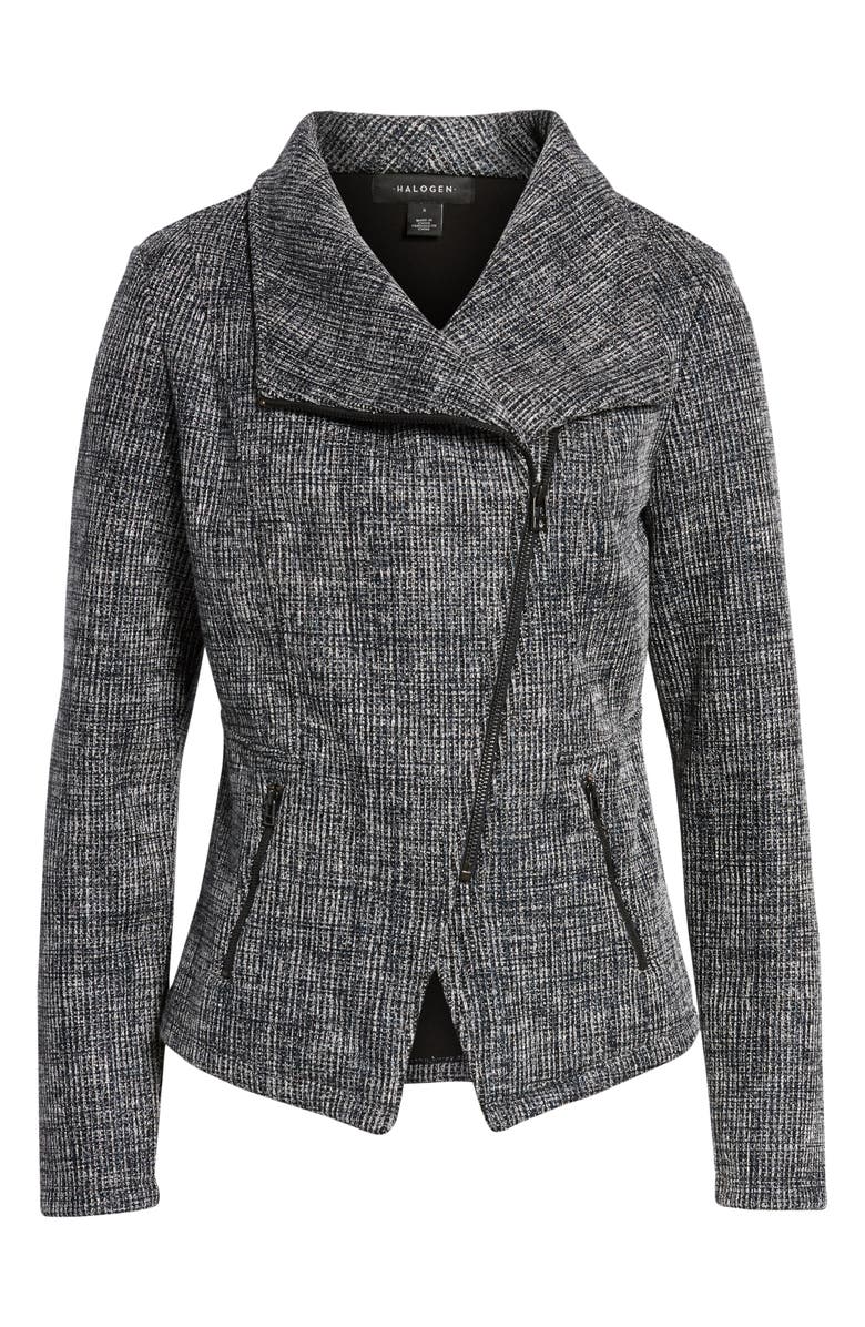 Halogen<sup>®</sup> Bonded Tweed Asymmetrical Zip Jacket, Alternate, color,