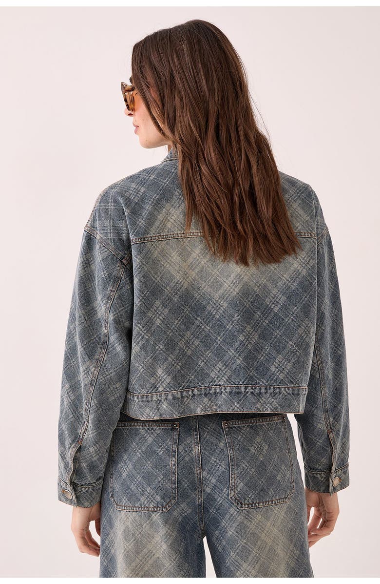 NASTY GAL Check Denim Distressed Jacket, Alternate, color, Authentic Midwash