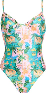 Kulani Kinis Double Ruffle Underwire One-Piece Swimsuit