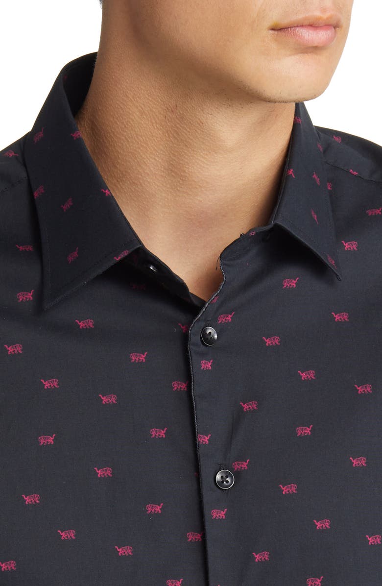 Stone Rose Men's Tiger Print Stretch Cotton Button-Up Shirt, Alternate, color, 