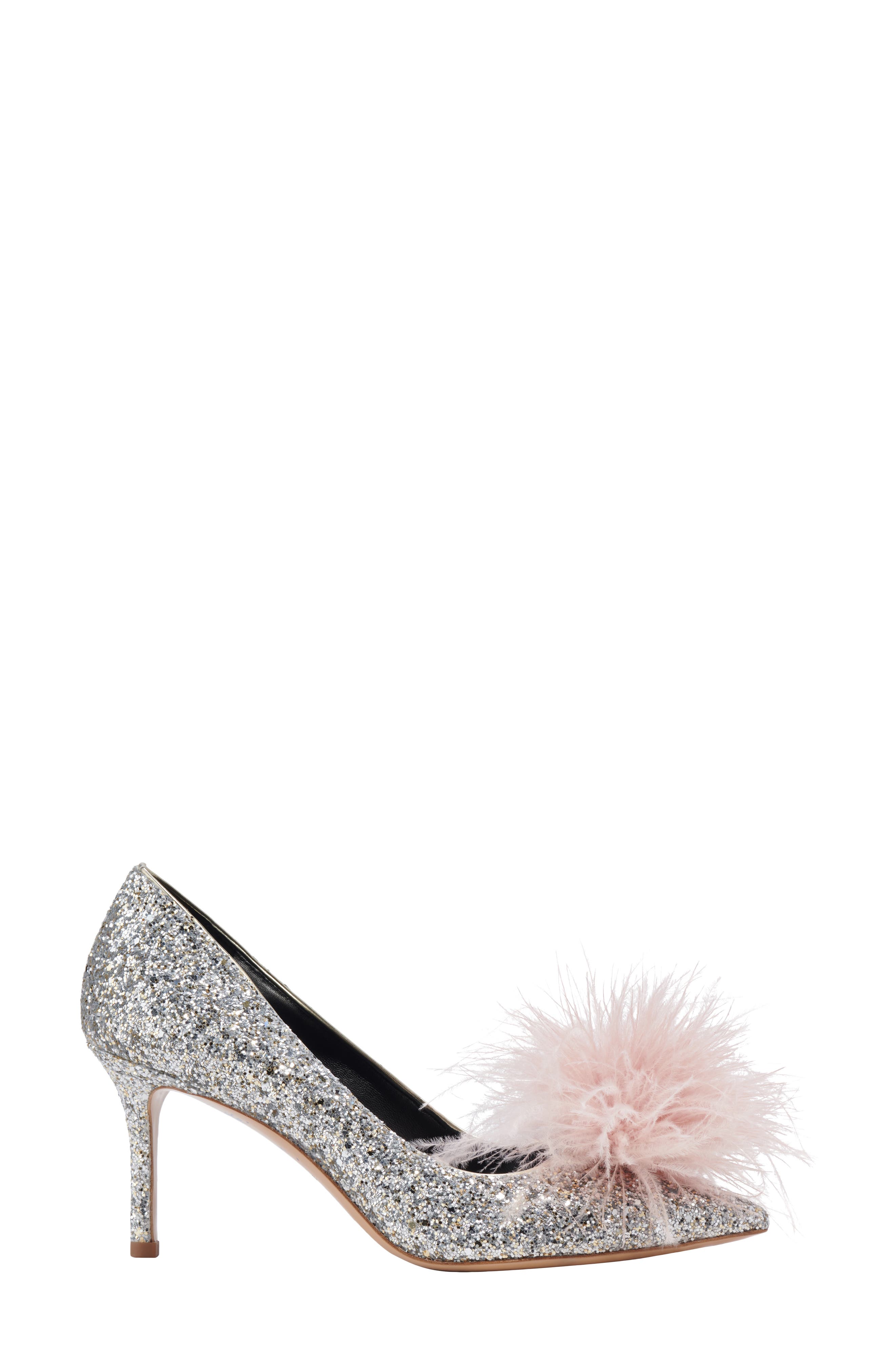 Kate Spade New York marabou pointed toe pump, Alternate, color, Gold/ Silver