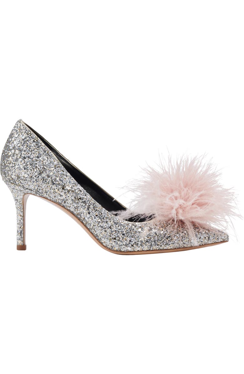 Kate Spade New York marabou pointed toe pump, Alternate, color, Gold/ Silver