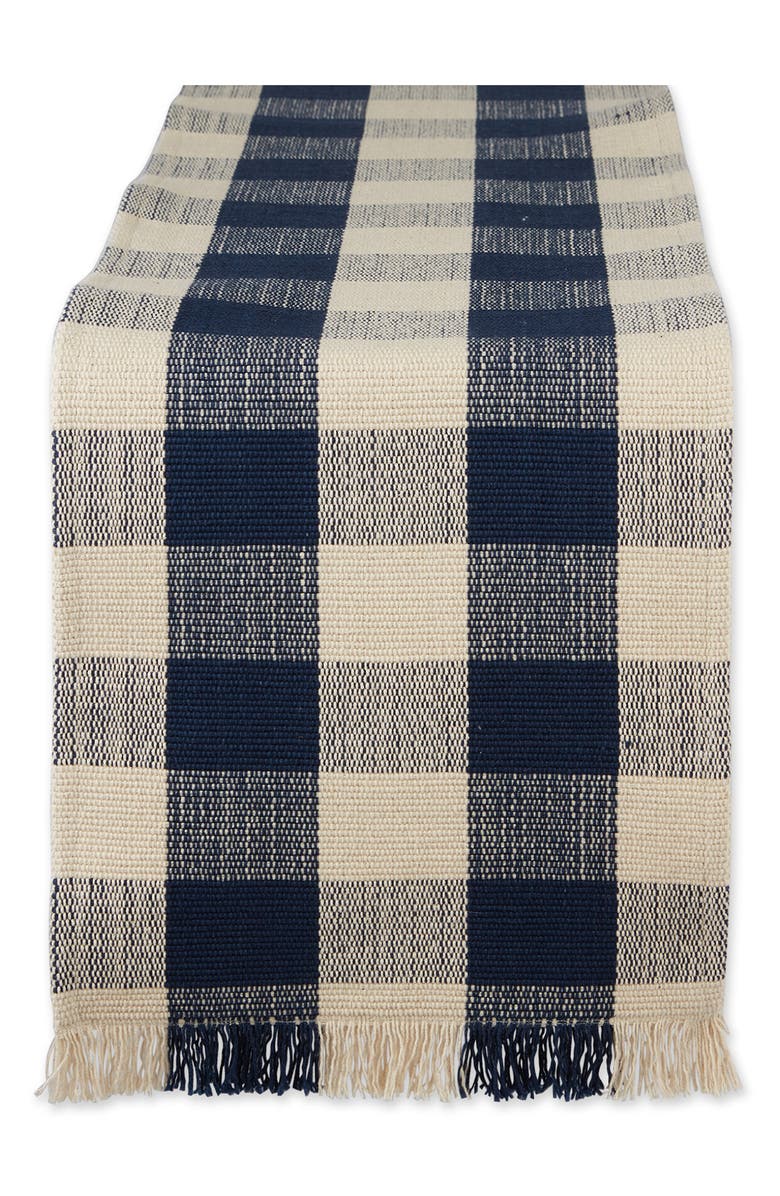 Design Imports Checkered Fringe Cotton Table Runner, Main, color, Blue