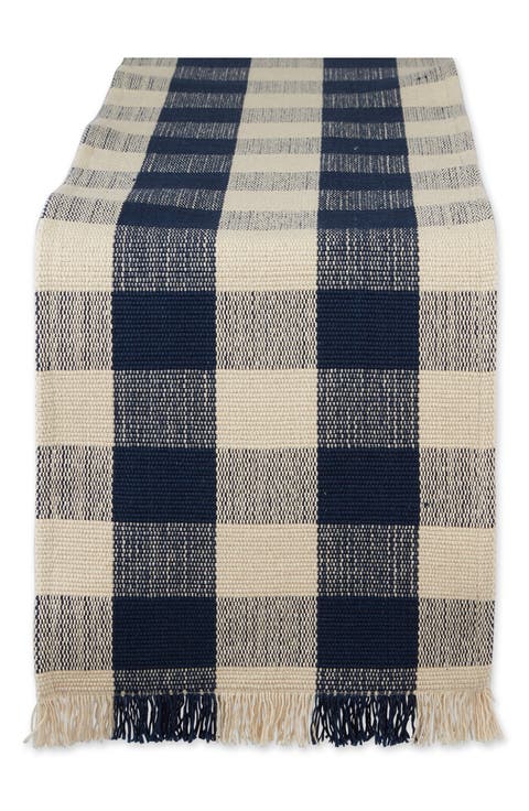 Checkered Fringe Cotton Table Runner