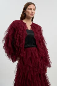 Karen Millen Tulle Ruffle Detail Woven Jacket
