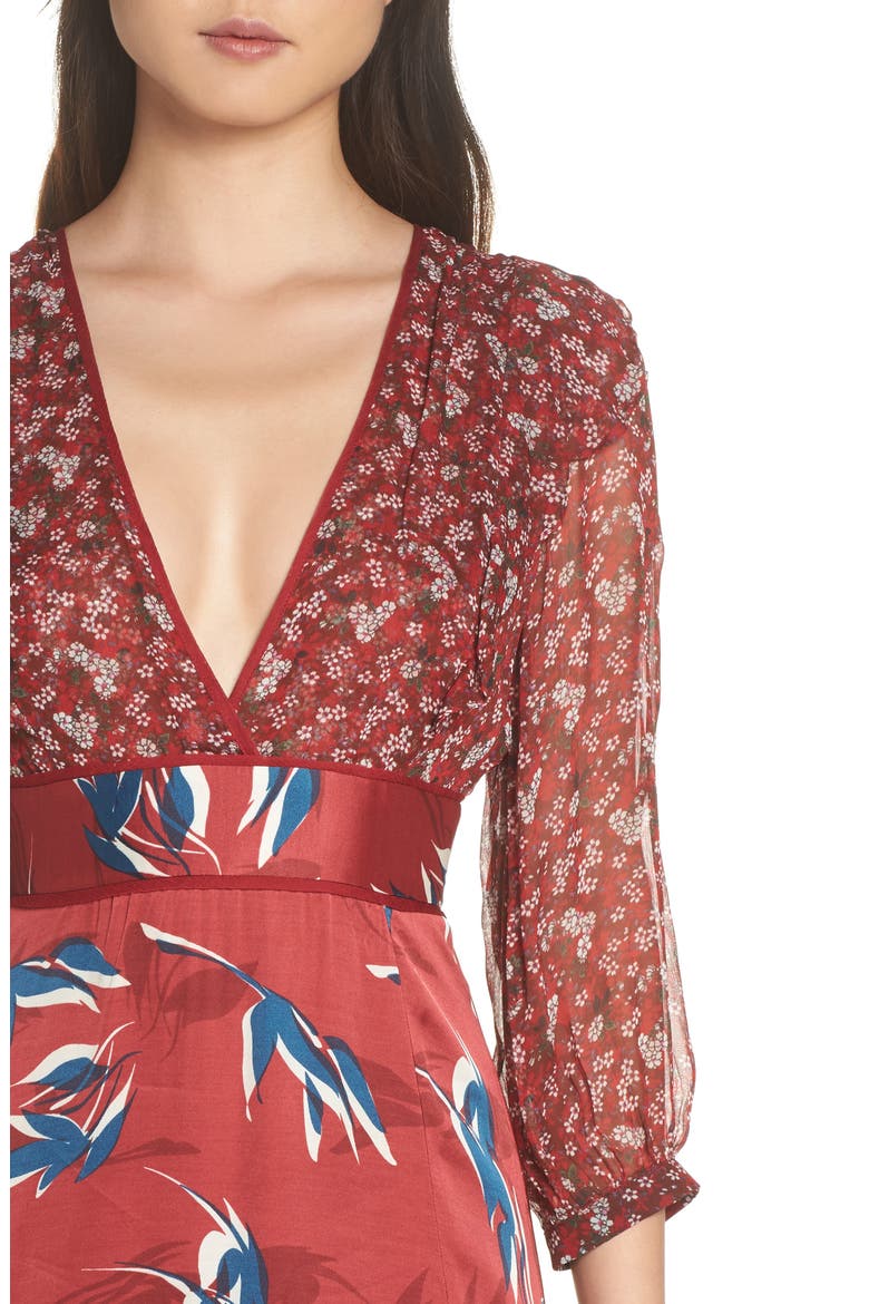 Mixed Print Midi Dress, Alternate, color, RED MULTI
