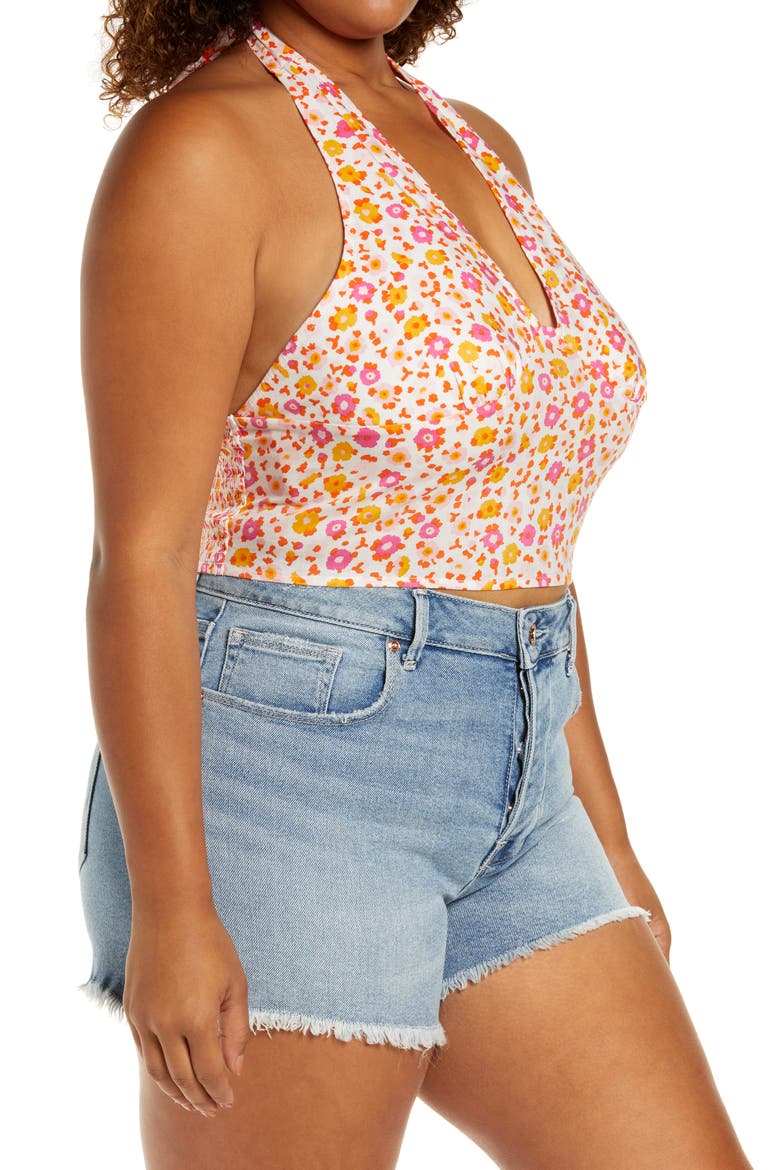 Print V-Neck Halter Top, Alternate, color, WHITE SALLY RETRO FLORAL