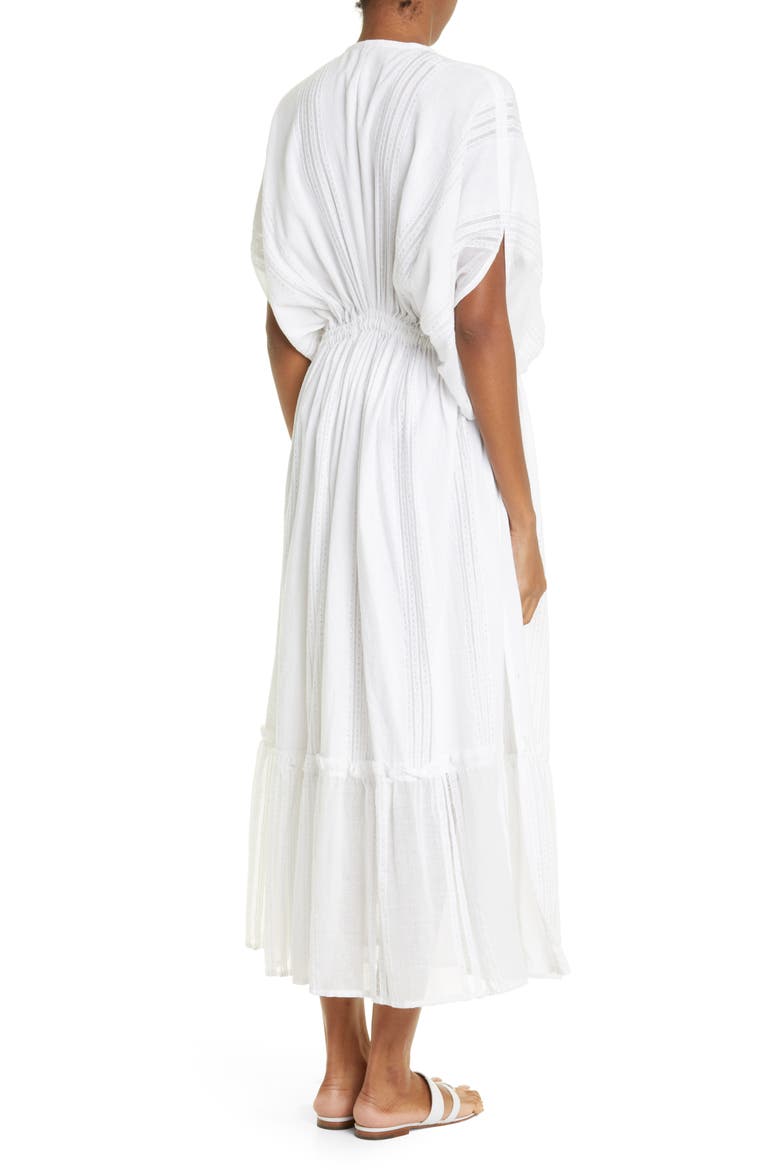 Abira Empire Waist Tiered Cotton Blend Cover-Up Maxi Dress, Alternate, color, WHITE