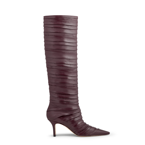 Neil J. Rodgers Plisse Knee Boot In Burgundy Nappa