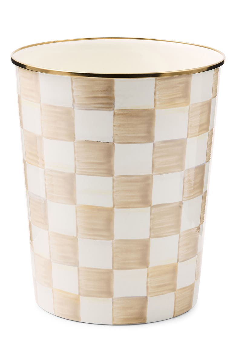 MACKENZIE CHILDS Mocha Check Waste Bin, Main, color, Mocha