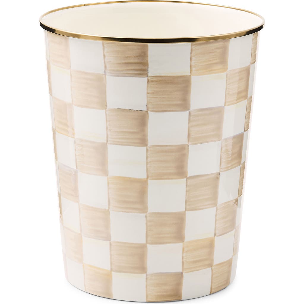 Mackenzie-childs Mackenzie Childs Mocha Check Waste Bin In Neutral