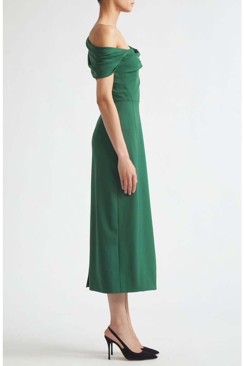 Asymmetric Draped Stretch Wool Column Dress, Alternate, color, RACING GREEN