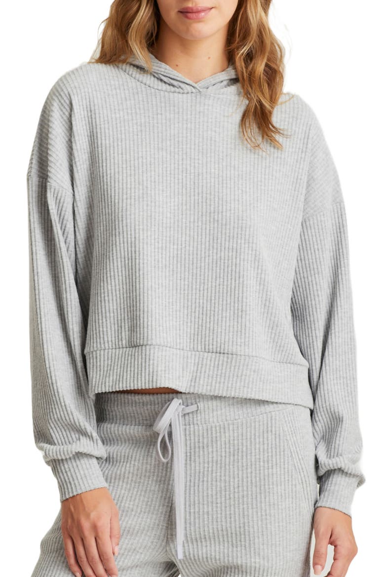 Ribbed Crop Hoodie, Main, color, GREY
